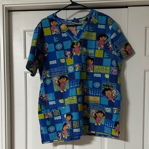 Nickelodeon Dora the Explorer Blue & Green Graphic Scrub Top